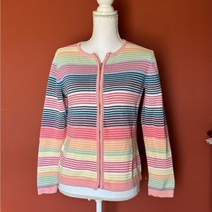 Liz Claiborne pastel colored striped zip up sweater jacket